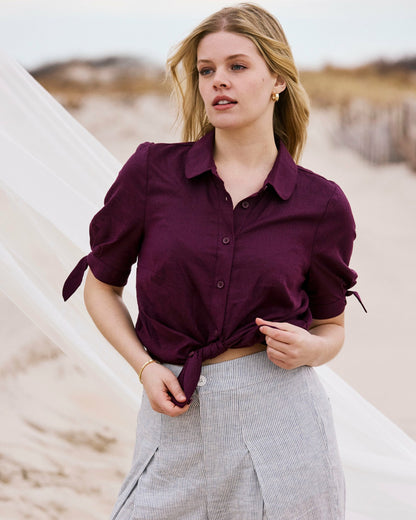 Luisa Short Sleeve Linen Blend Shirt - Acai | Universal Standard