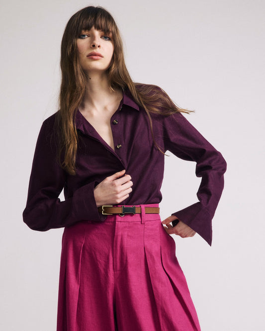 Elbe Stretch Linen Blend Shirt - Acai | Universal Standard