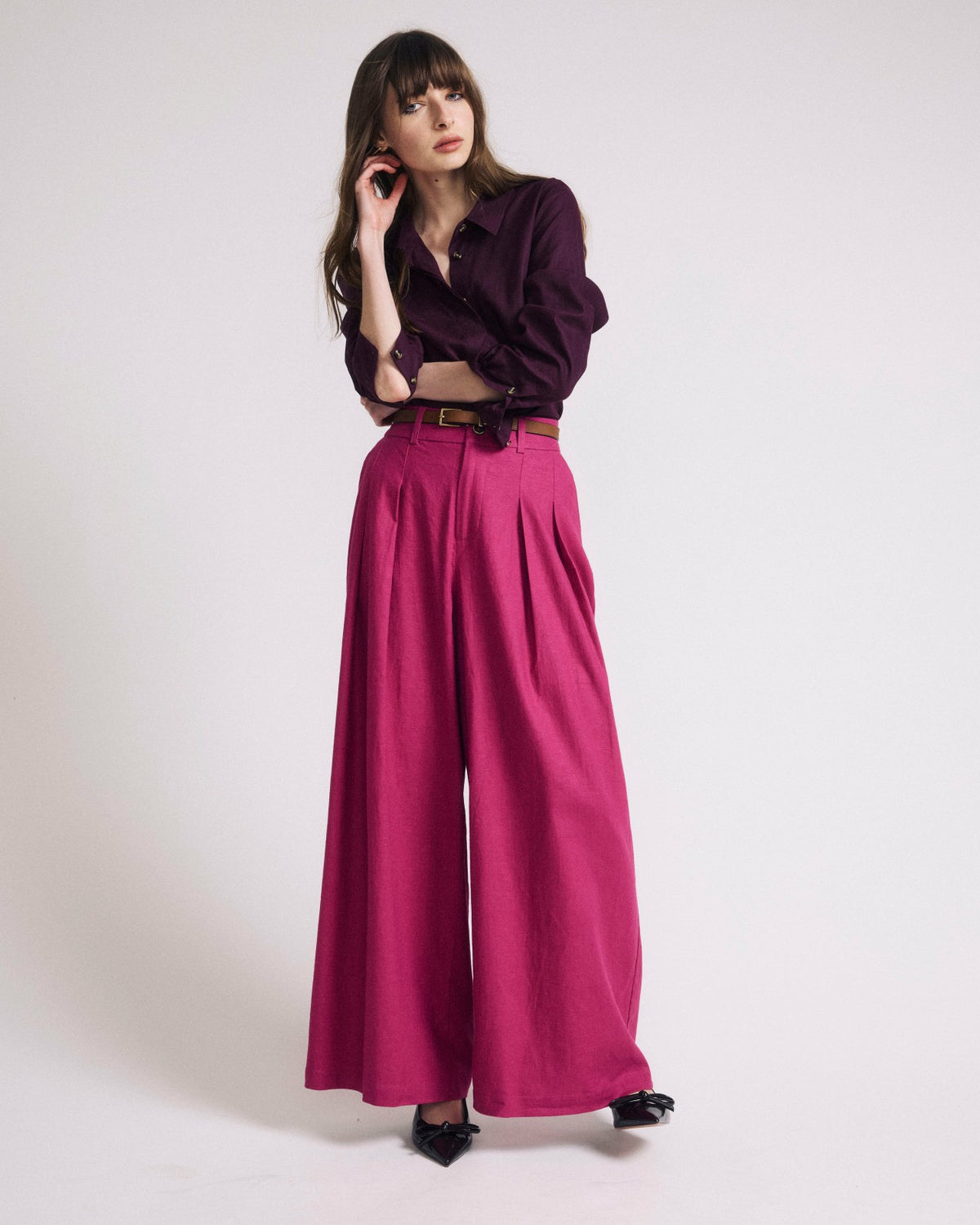 Elbe Stretch Linen Blend Shirt - Acai | Universal Standard