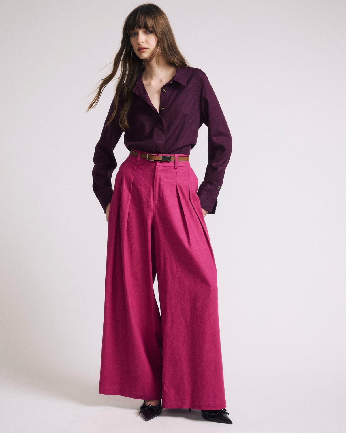 Elbe Stretch Linen Blend Shirt - Acai | Universal Standard