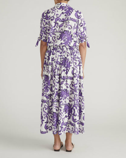 Luisa Short Sleeve Linen Blend Shirt - Purple Majolica Print | Universal Standard