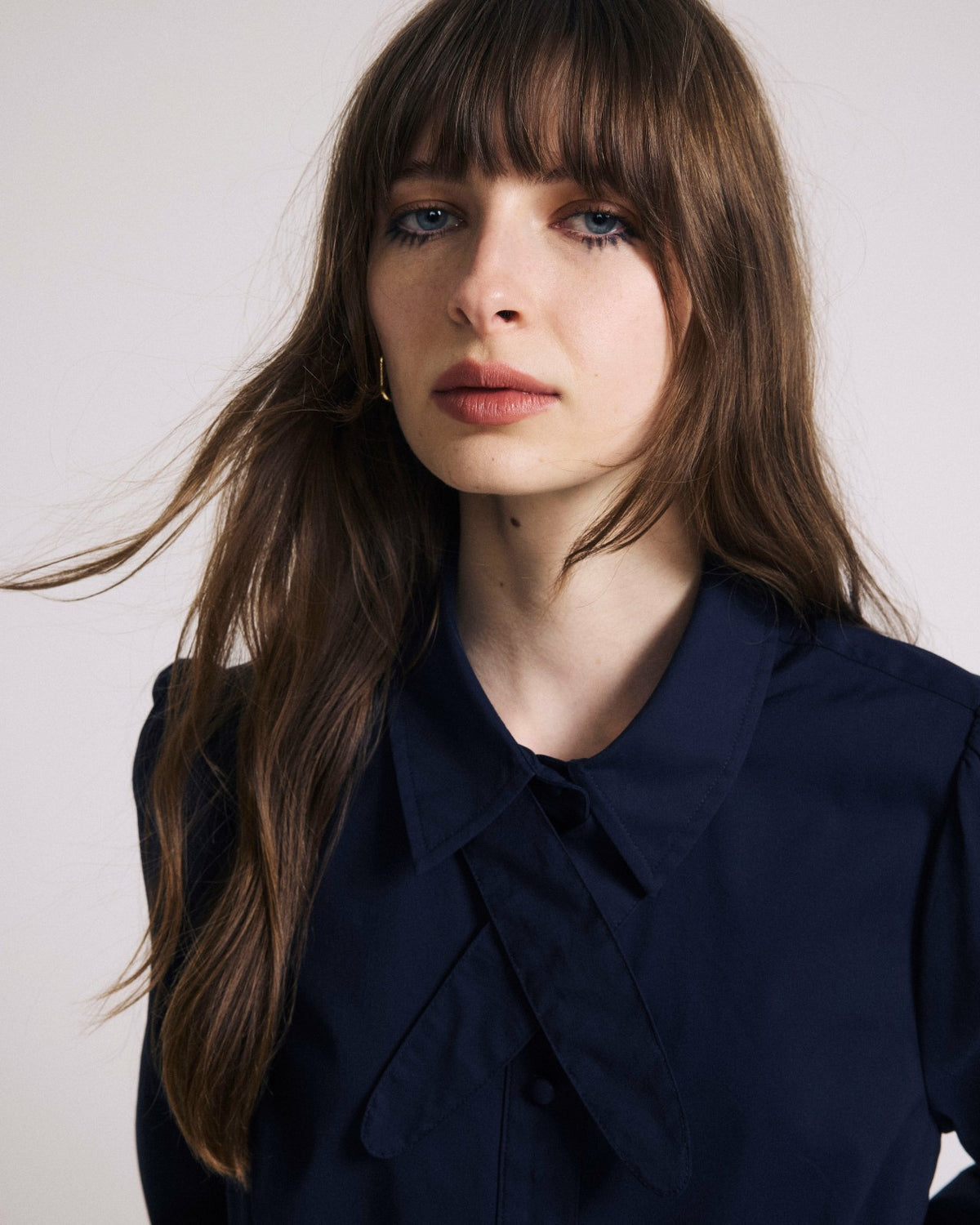 Janet Tie-Neck Cotton Poplin Shirt - Navy | Universal Standard