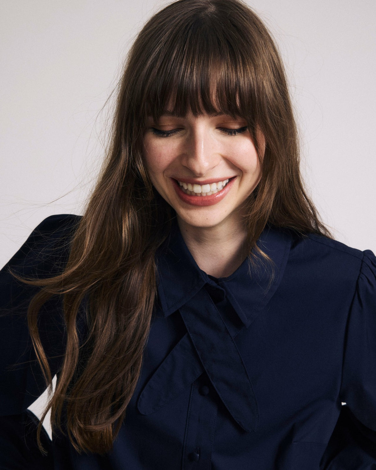 Janet Tie-Neck Cotton Poplin Shirt - Navy | Universal Standard