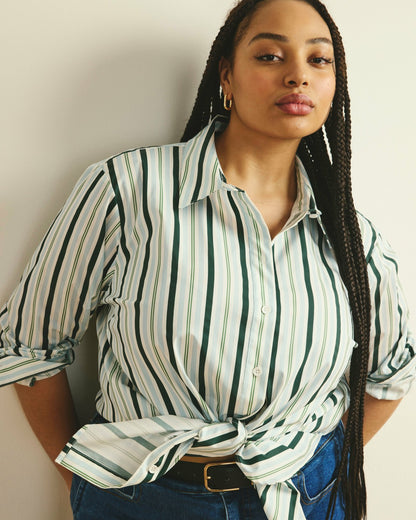 The Artist Poplin Shirt - Forest Green Multi Stripe | Universal Standard