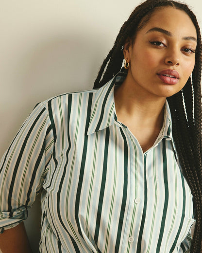 The Artist Poplin Shirt - Forest Green Multi Stripe | Universal Standard