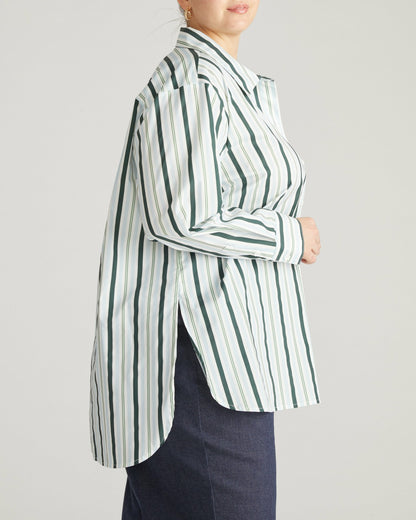 The Artist Poplin Shirt - Forest Green Multi Stripe | Universal Standard