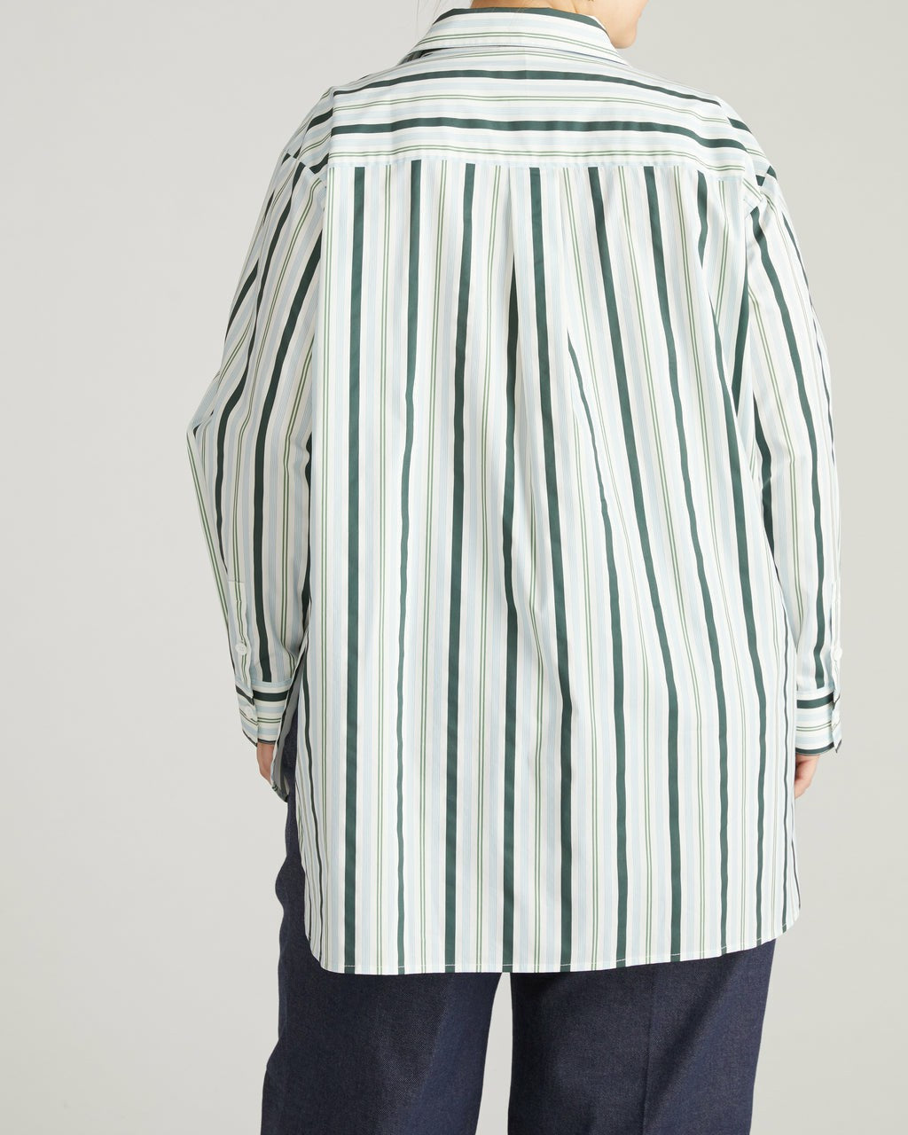 The Artist Poplin Shirt - Forest Green Multi Stripe | Universal Standard