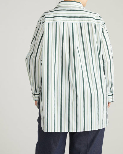 The Artist Poplin Shirt - Forest Green Multi Stripe | Universal Standard