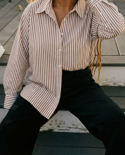 The Artist Poplin Shirt - Allspice/White Stripe | Universal Standard