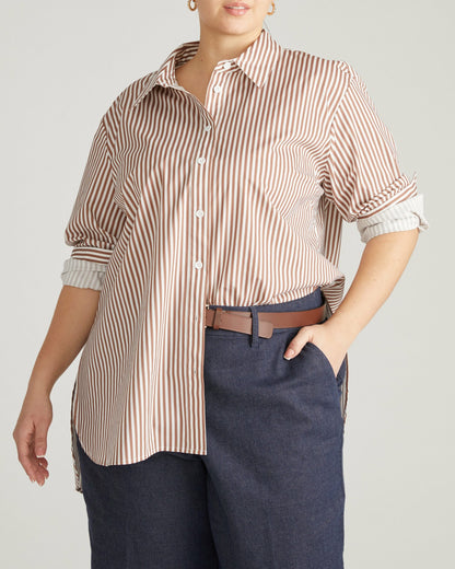 The Artist Poplin Shirt - Allspice/White Stripe | Universal Standard