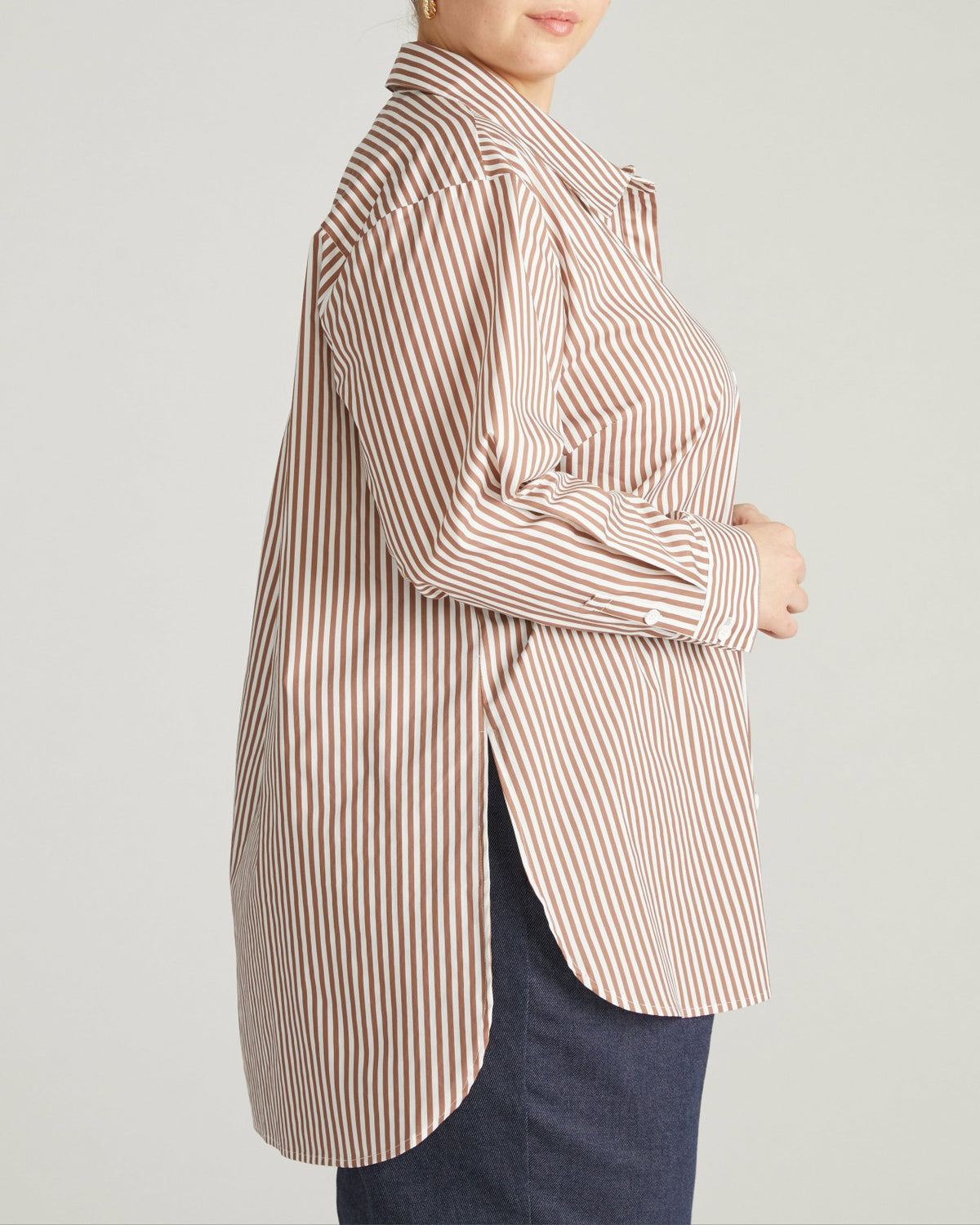 The Artist Poplin Shirt - Allspice/White Stripe | Universal Standard