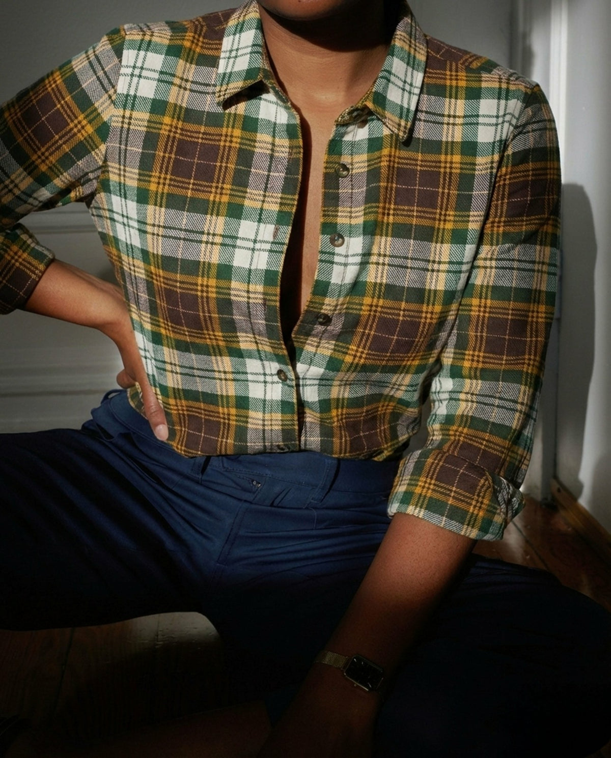 The Artist Poplin Shirt - Brown Plaid | Universal Standard