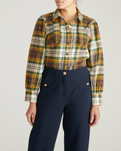 Janet Tie-Neck Cotton Poplin Shirt - Brown Plaid | Universal Standard