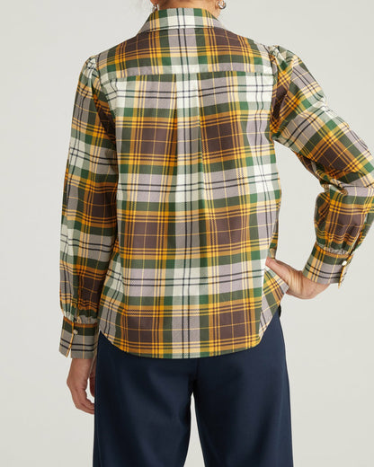 Janet Tie-Neck Cotton Poplin Shirt - Brown Plaid | Universal Standard