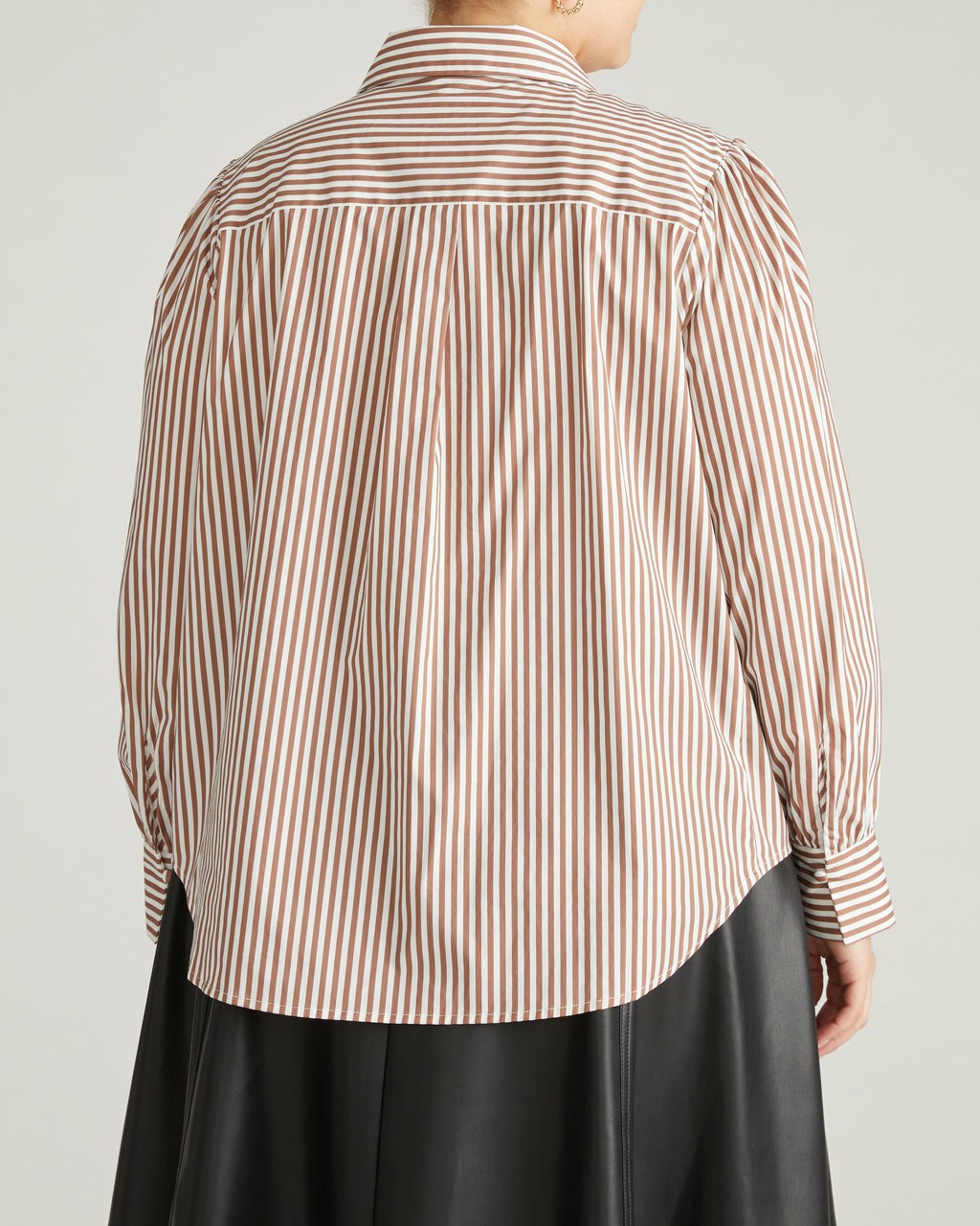 Janet Tie-Neck Cotton Poplin Shirt - Allspice/White Stripe | Universal Standard