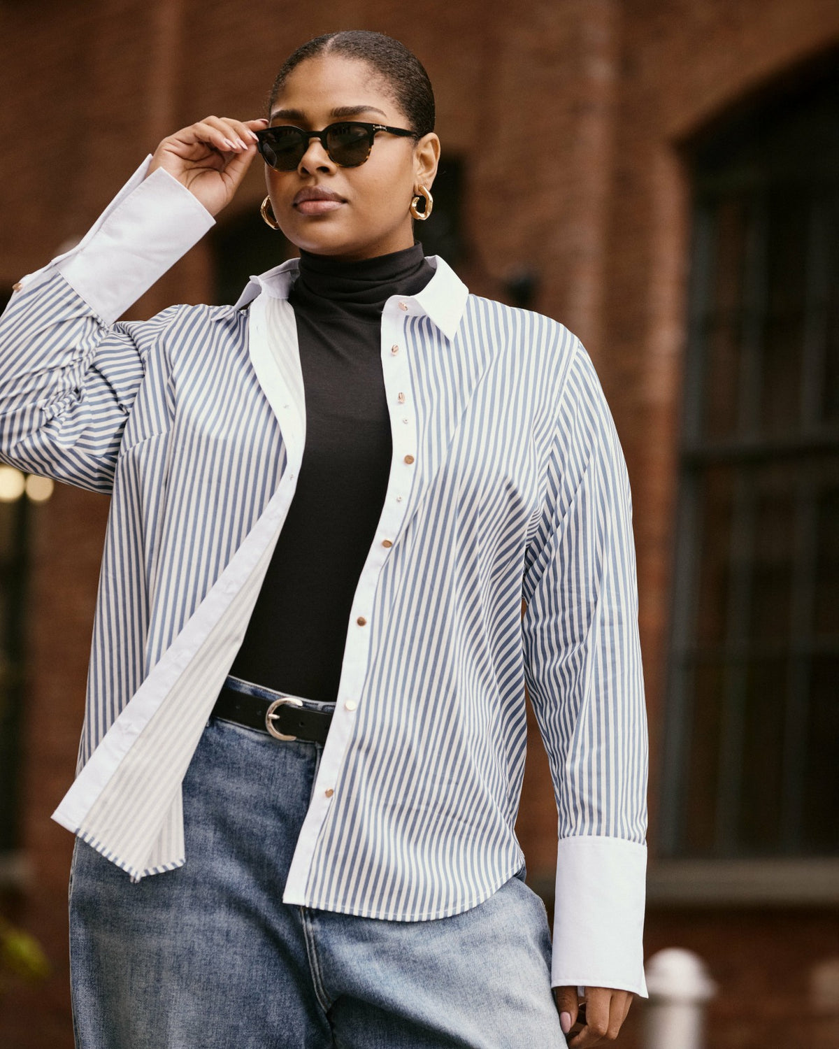 Henning x US Madison Shirt - Blue Stripe with Contrast White | Universal Standard