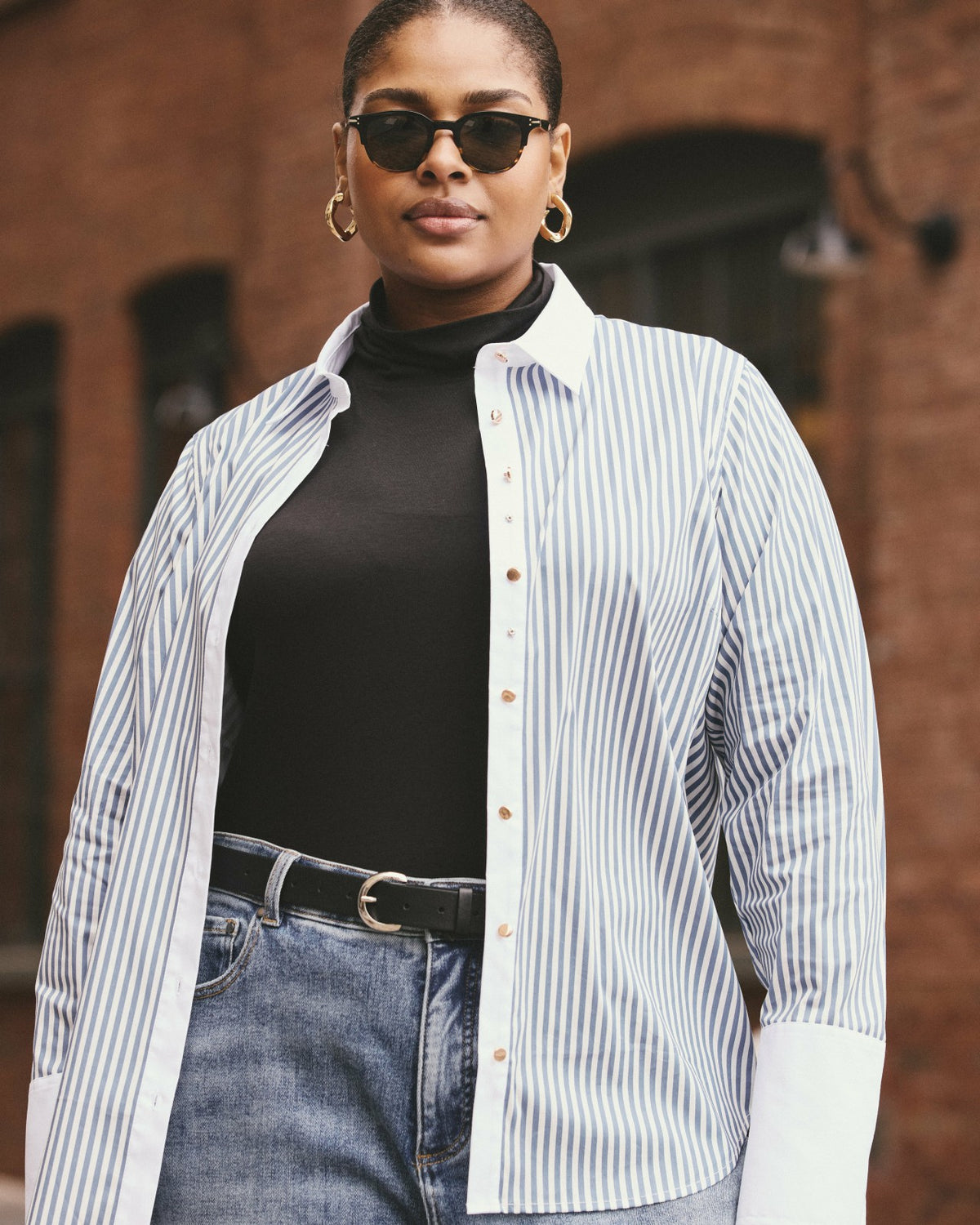 Henning x US Madison Shirt - Blue Stripe with Contrast White | Universal Standard