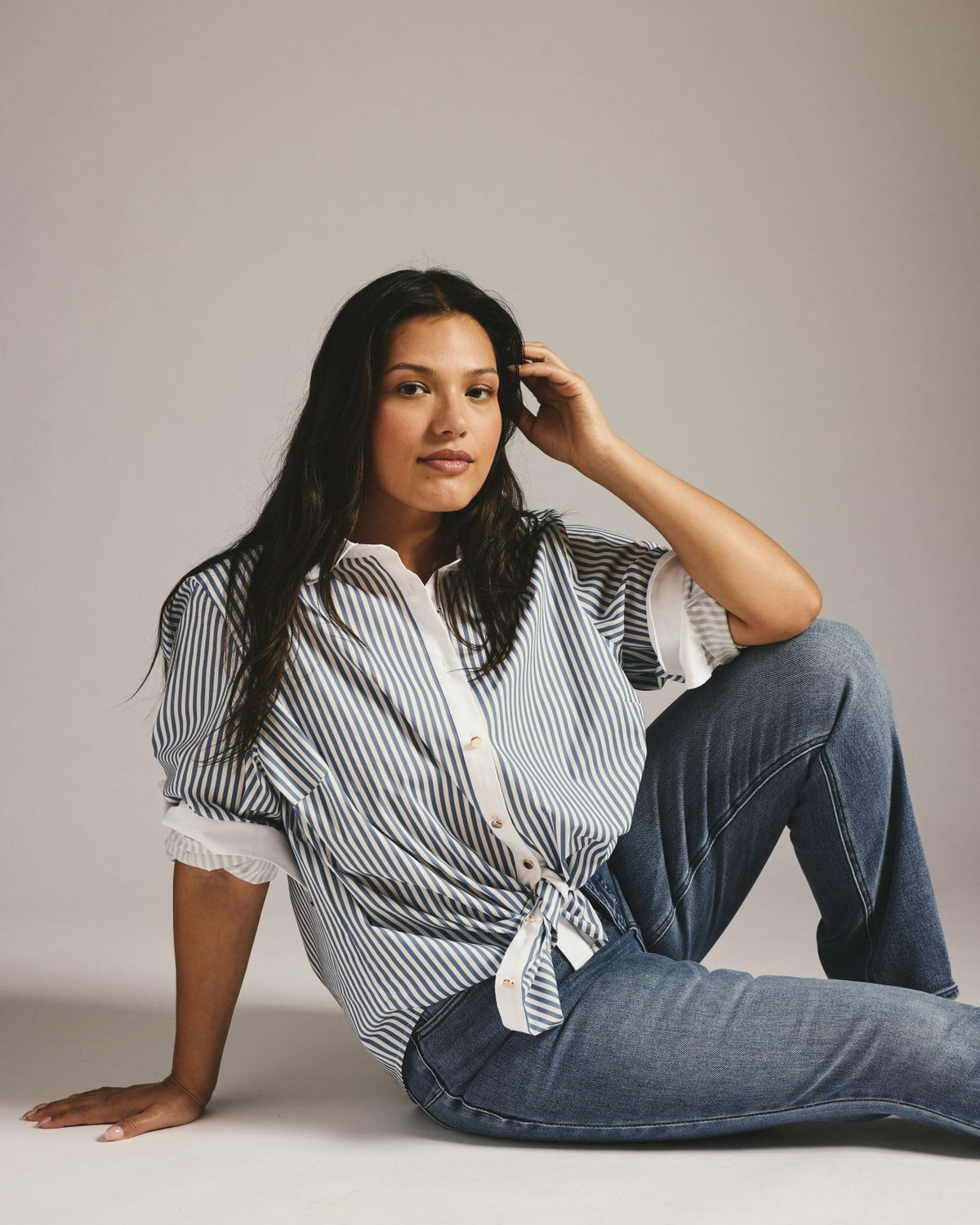 Henning x US Madison Shirt - Blue Stripe with Contrast White | Universal Standard