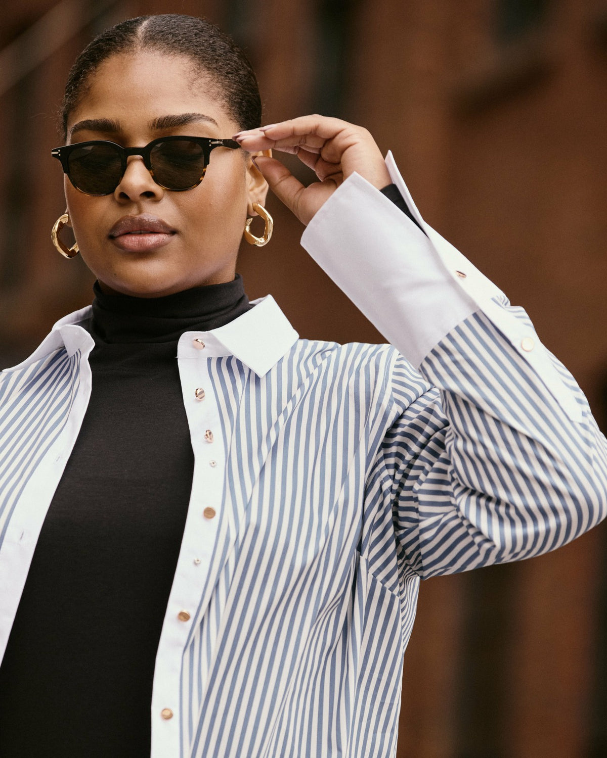 Henning x US Madison Shirt - Blue Stripe with Contrast White | Universal Standard