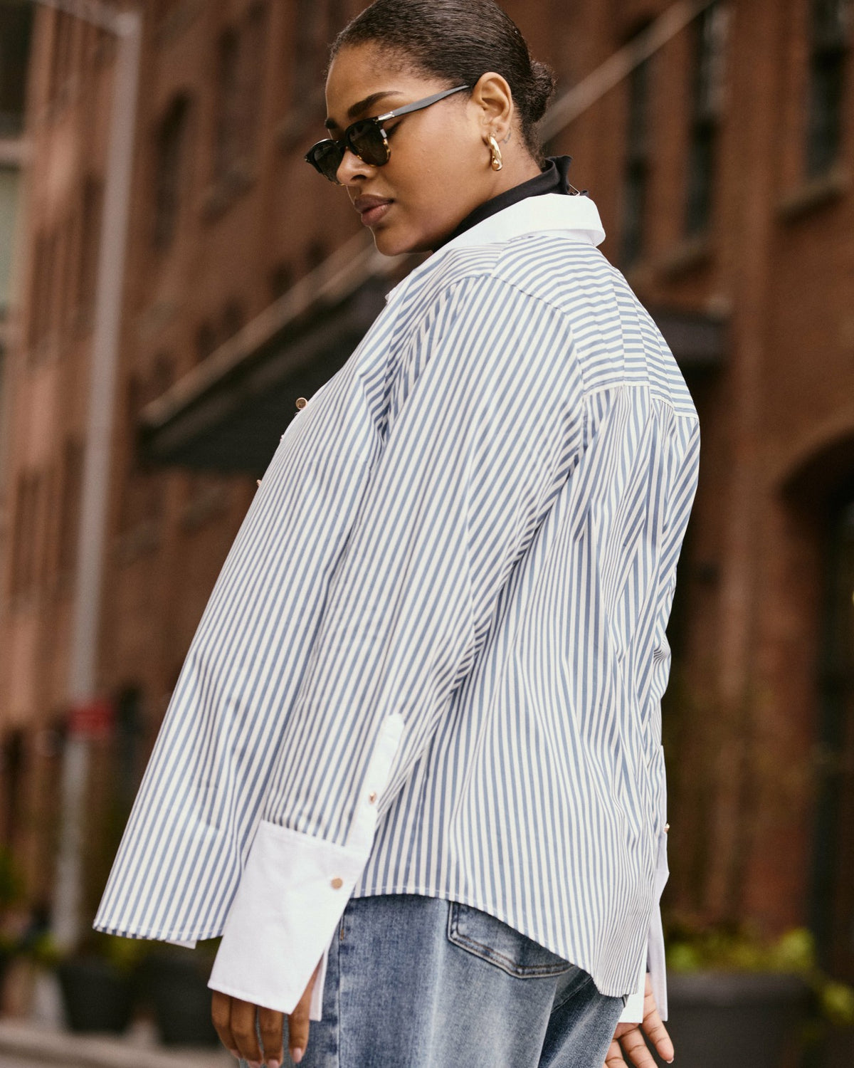 Henning x US Madison Shirt - Blue Stripe with Contrast White | Universal Standard
