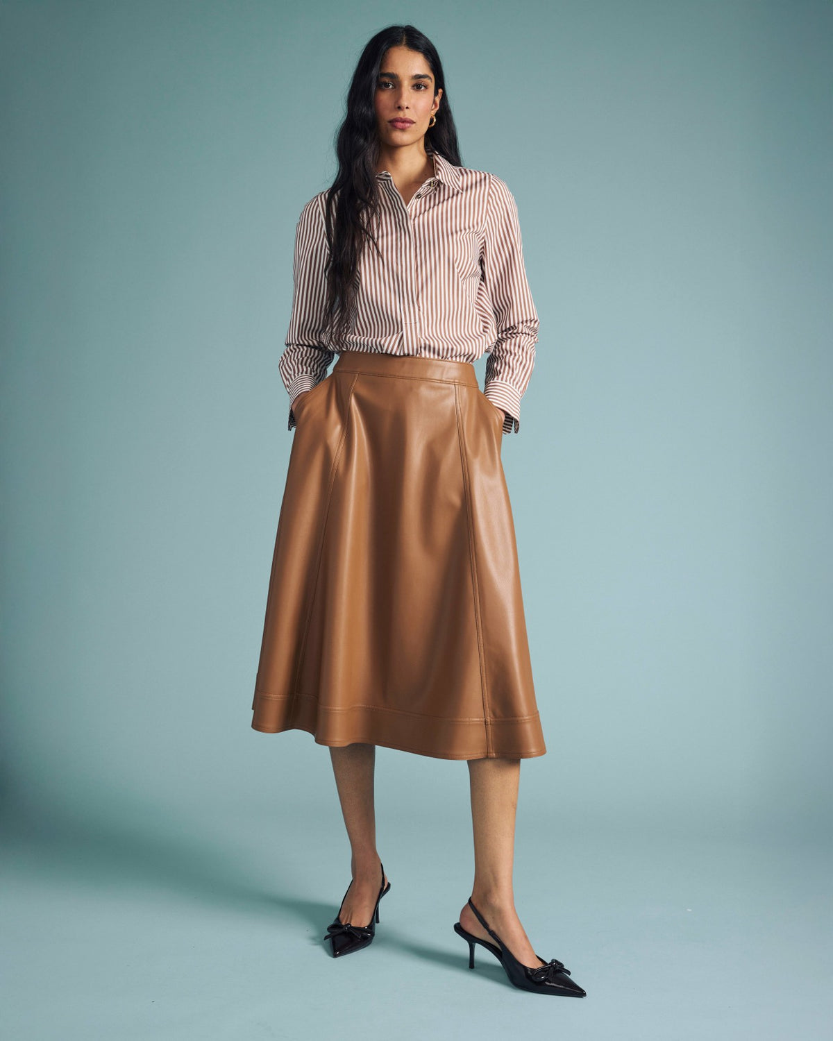 Elbe Popover Stretch Poplin Shirt Classic Fit - Allspice/White Stripe | Universal Standard