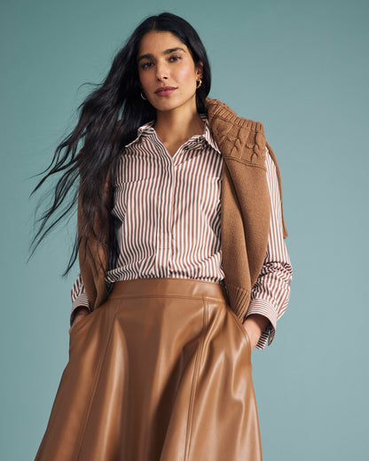 Elbe Popover Stretch Poplin Shirt Classic Fit - Allspice/White Stripe | Universal Standard