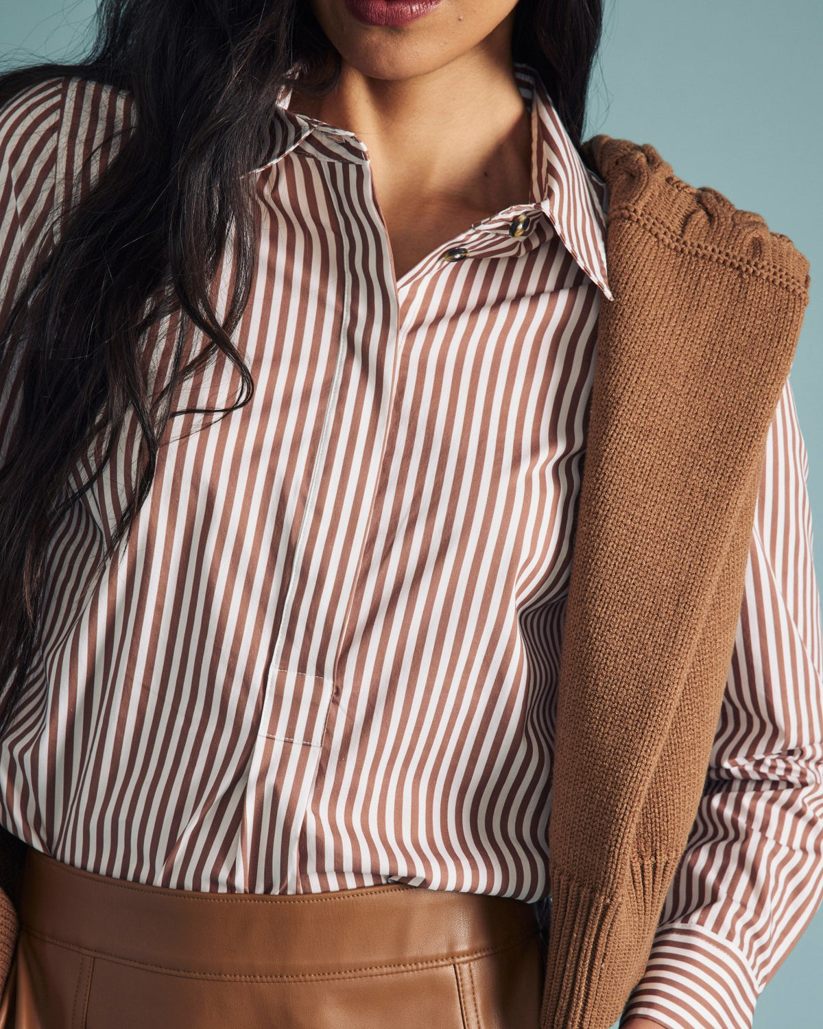 Elbe Popover Stretch Poplin Shirt Classic Fit - Allspice/White Stripe | Universal Standard