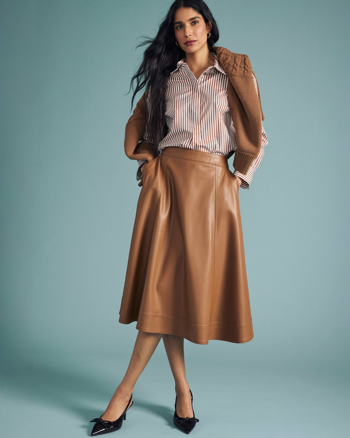 Elbe Popover Stretch Poplin Shirt Classic Fit - Allspice/White Stripe | Universal Standard