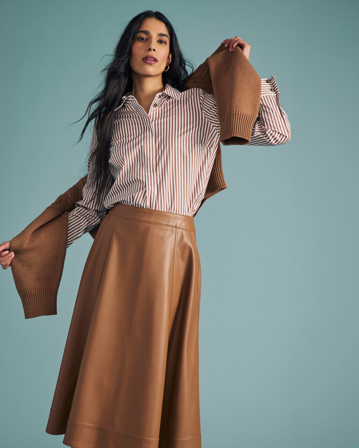 Elbe Popover Stretch Poplin Shirt Classic Fit - Allspice/White Stripe | Universal Standard