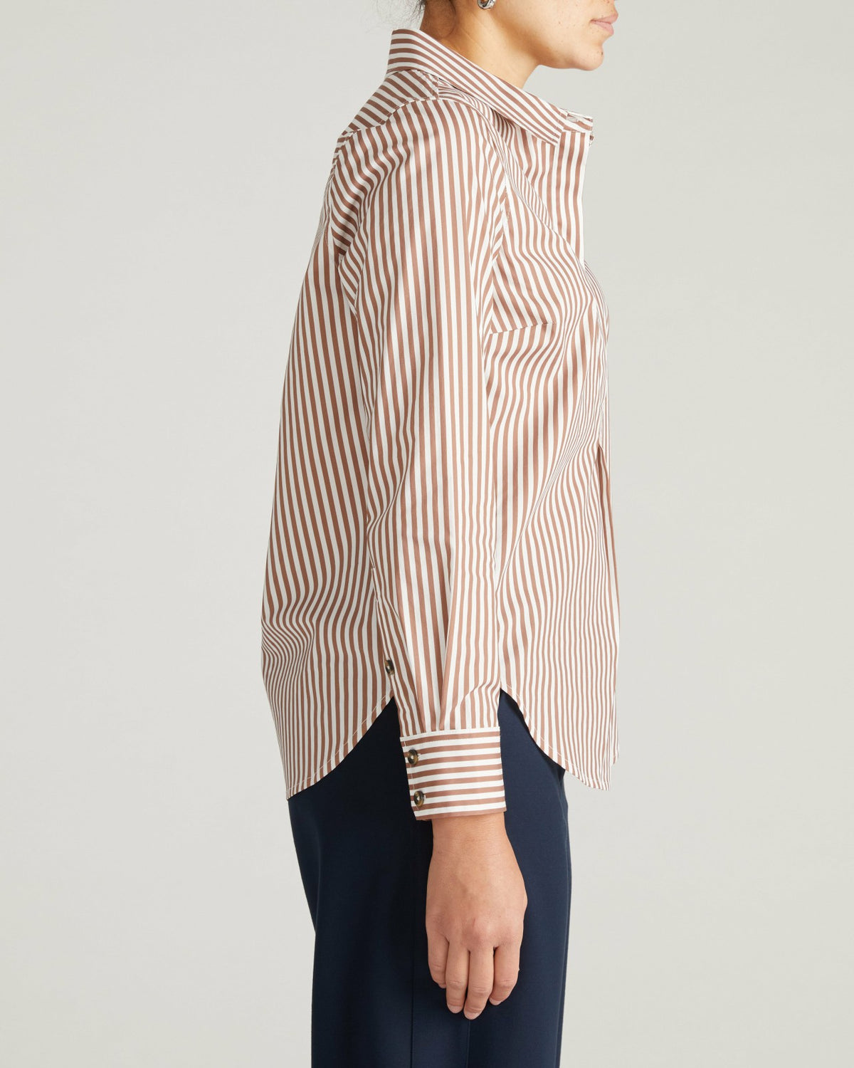 Elbe Popover Stretch Poplin Shirt Classic Fit - Allspice/White Stripe | Universal Standard