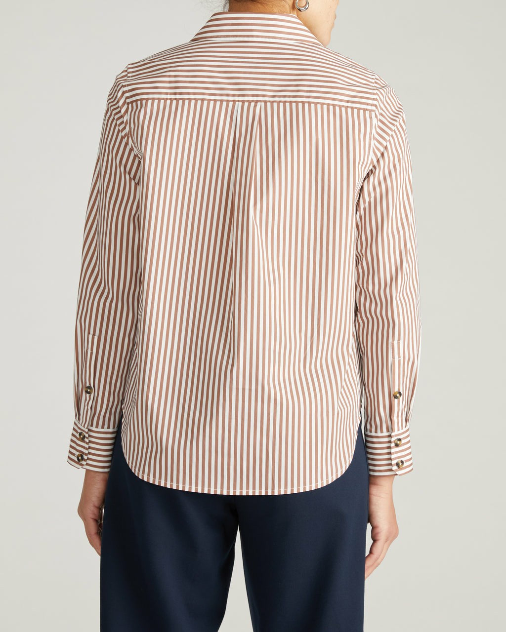 Elbe Popover Stretch Poplin Shirt Classic Fit - Allspice/White Stripe | Universal Standard
