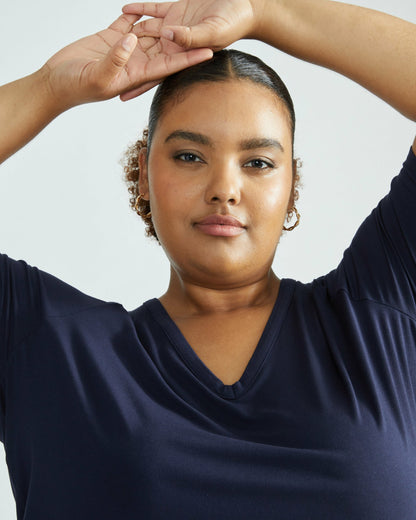 Lily Liquid Jersey V-Neck Stovepipe Tee - Midnight | Universal Standard