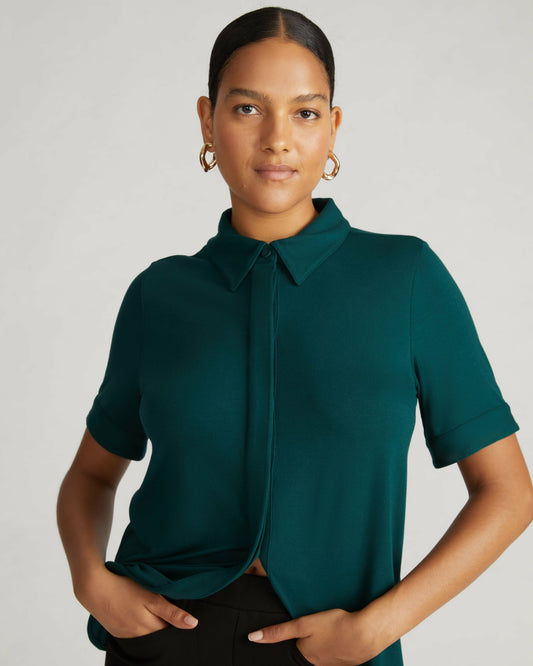 Chelsea Liquid Jersey Short Sleeve Shirt - Forest Green | Universal Standard