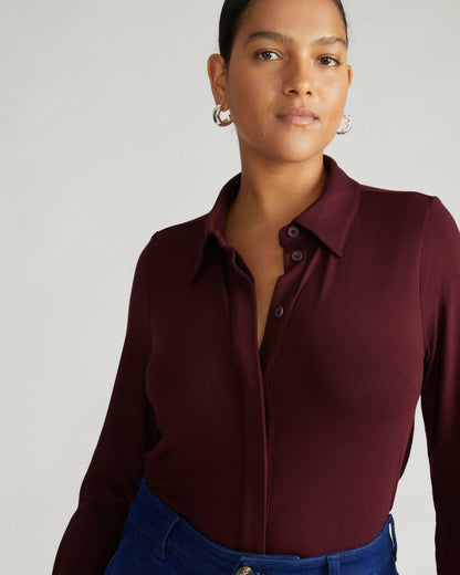Elbe Liquid Jersey Shirt Classic Fit - Black Cherry | Universal Standard