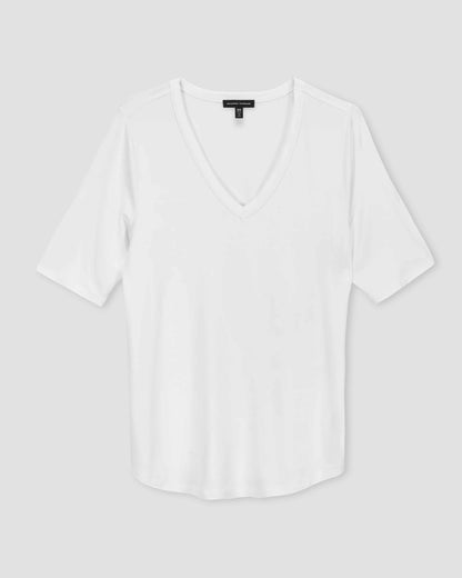 Lily Liquid Jersey V-Neck Stovepipe Tee - White | Universal Standard