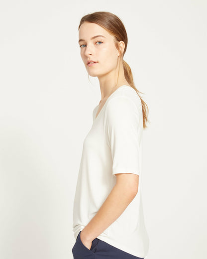 Lily Liquid Jersey V-Neck Stovepipe Tee - White | Universal Standard