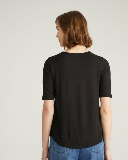 Lily Liquid Jersey Crew Neck Stovepipe Tee - Black | Universal Standard