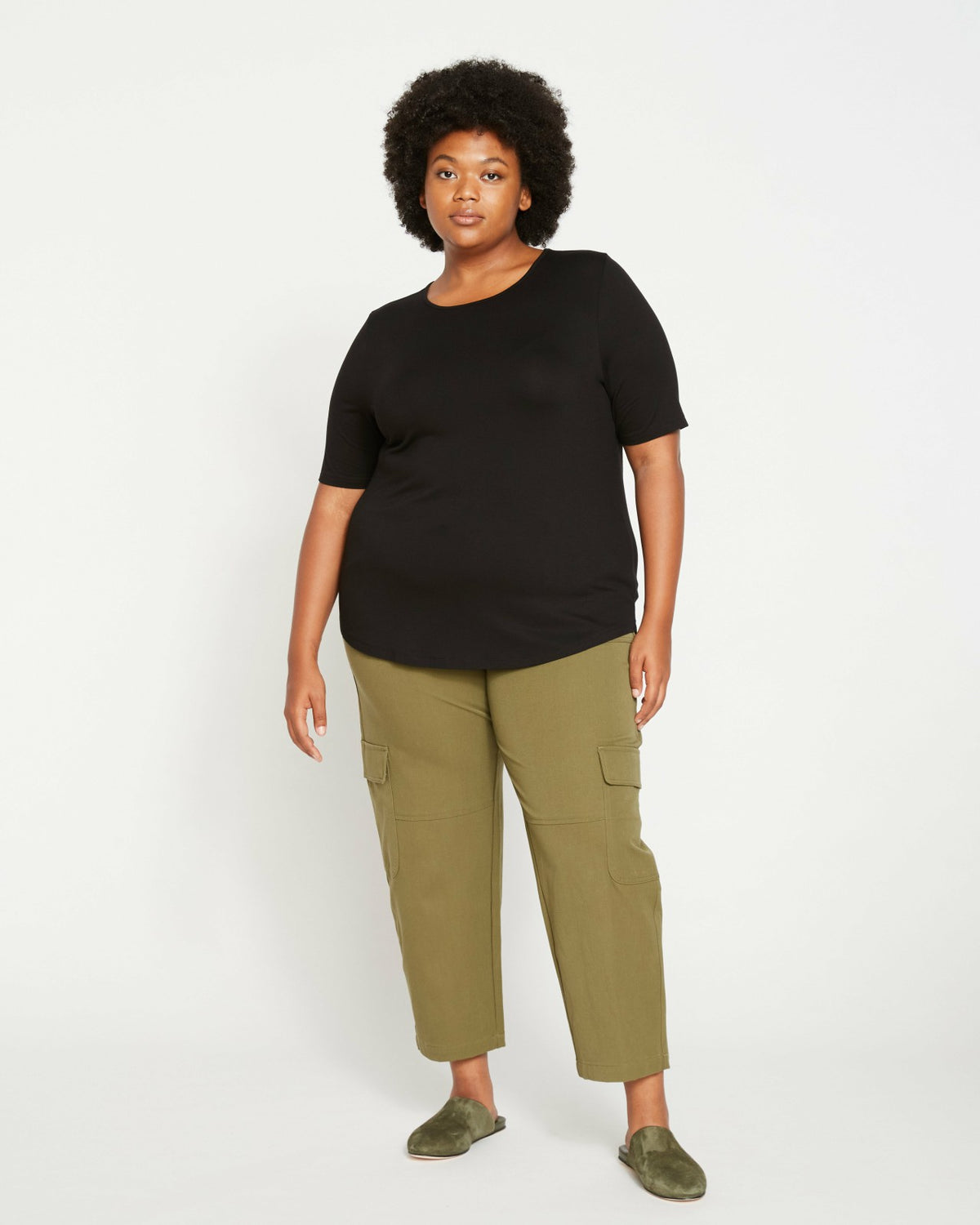 Lily Liquid Jersey Crew Neck Stovepipe Tee - Black | Universal Standard