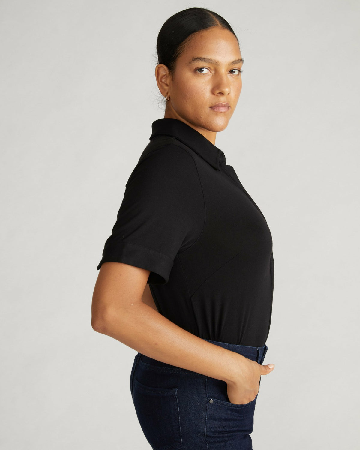 Chelsea Liquid Jersey Short Sleeve Shirt - Black | Universal Standard