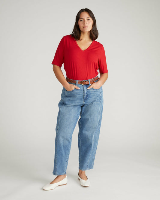 Lily Liquid Jersey V-Neck Stovepipe Tee - New York Red | Universal Standard