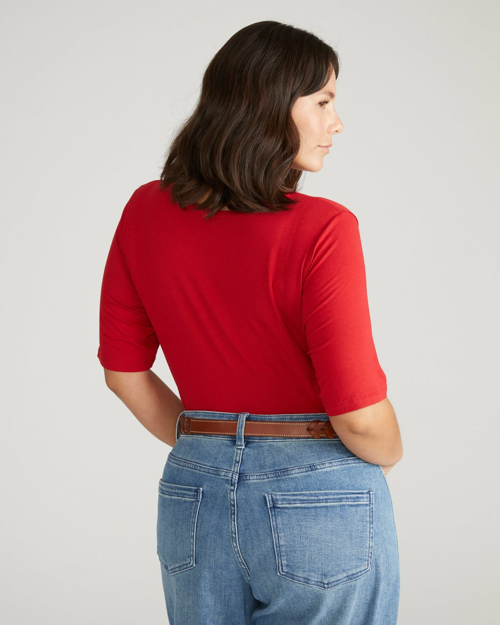 Lily Liquid Jersey V-Neck Stovepipe Tee - New York Red | Universal Standard
