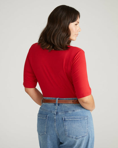 Lily Liquid Jersey V-Neck Stovepipe Tee - New York Red | Universal Standard