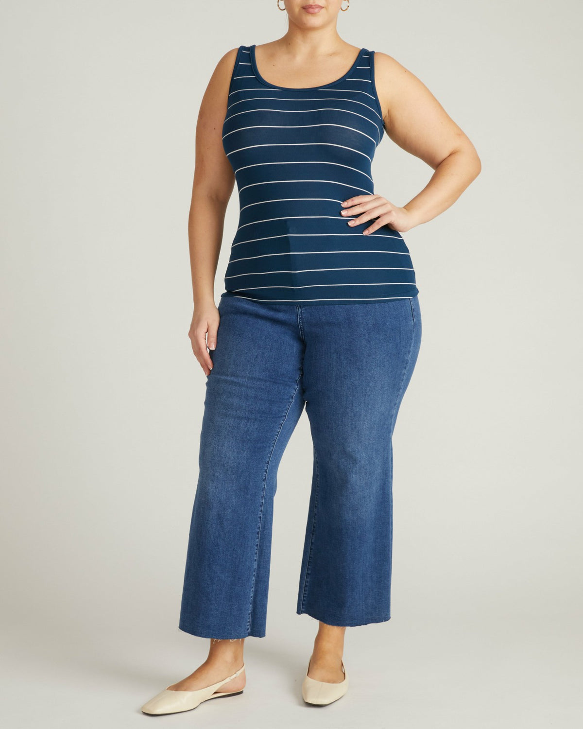 Cloud Rib Tank - Teal/White Microstripe | Universal Standard