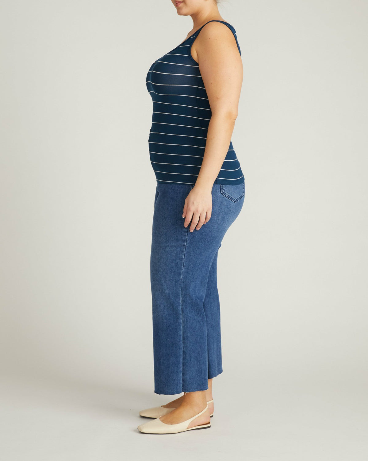 Cloud Rib Tank - Teal/White Microstripe | Universal Standard