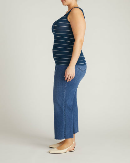 Cloud Rib Tank - Teal/White Microstripe | Universal Standard