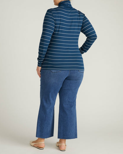 Cloud Rib Turtleneck - Teal/White Microstripe | Universal Standard