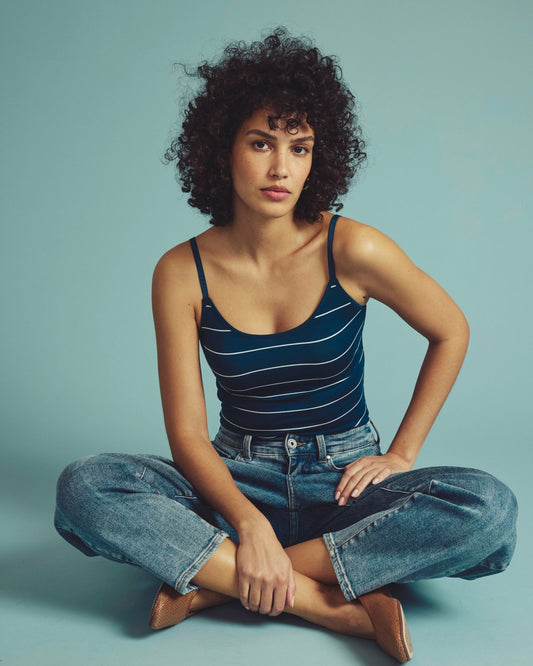 Cloud Rib Camisole - Teal/White Microstripe | Universal Standard