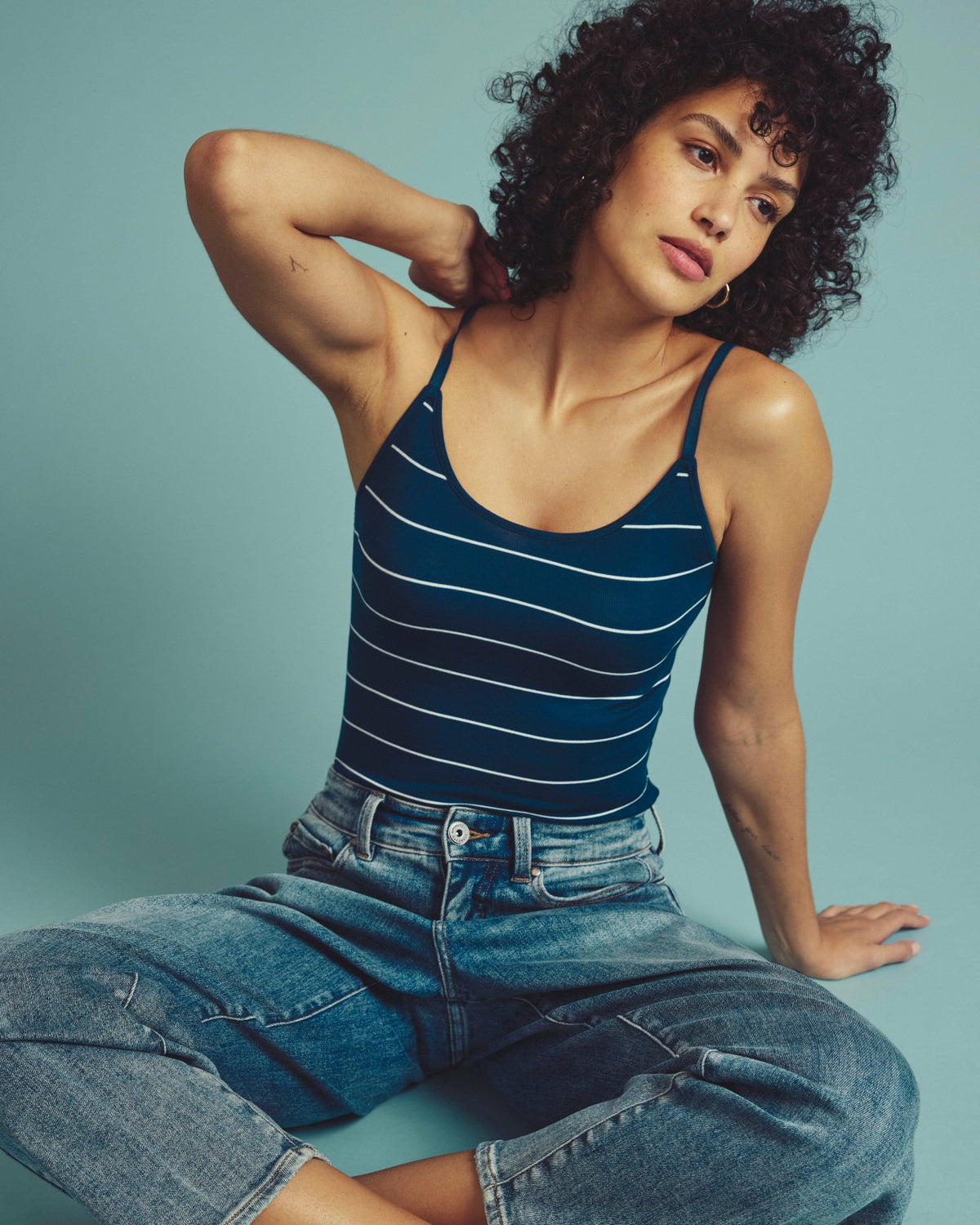 Cloud Rib Camisole - Teal/White Microstripe | Universal Standard