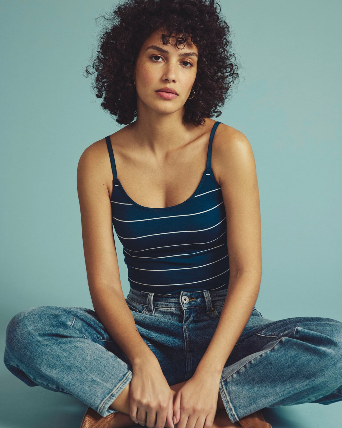 Cloud Rib Camisole - Teal/White Microstripe | Universal Standard