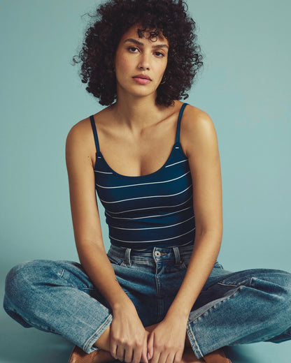 Cloud Rib Camisole - Teal/White Microstripe | Universal Standard